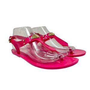 Michael Kors Womens 8M Hot Pink Jelly Sandals Logo Plate Adjustable Strap Shoes